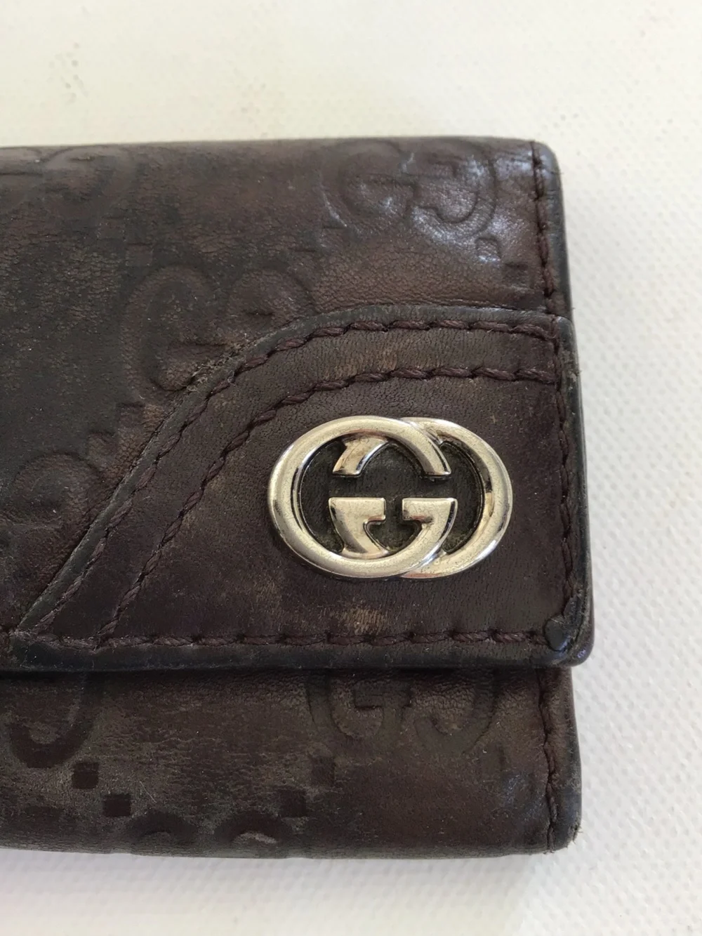 Gucci Guccissima Leather 6 Ring Key Case Brown GG Monogram Silver Logo Italy